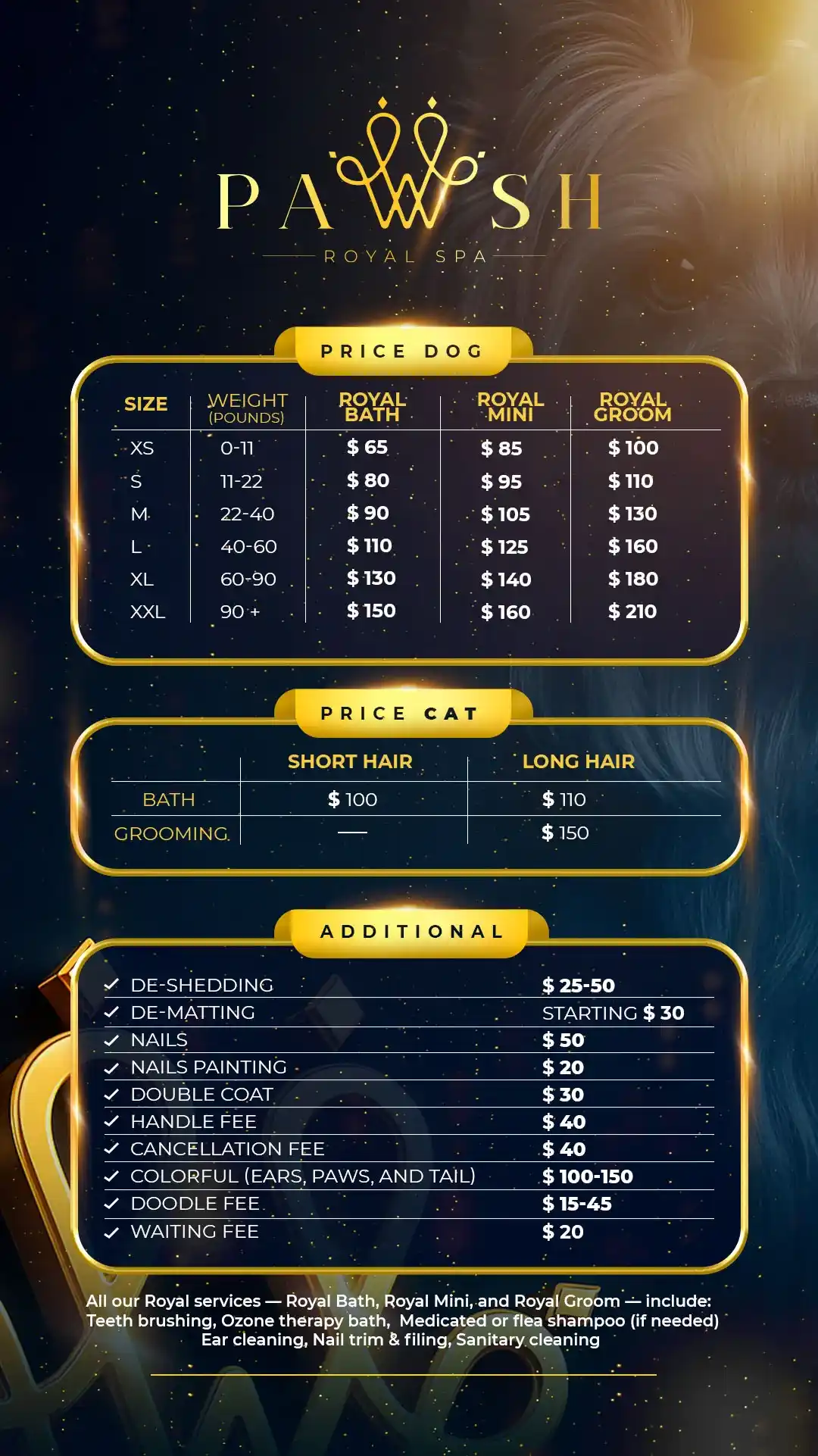 Pawsh Royal Spa Prices